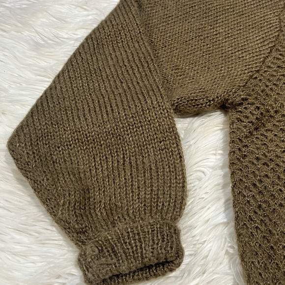 Mu Fashion Women's Floral Sunflower Sweater Olive Green Balloon Sleeves - Picture 5 of 10